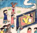 Love-story between Khoseow and Chirine (Persian) Shirine falls in love with Khosrow after having seen his portrait - MINIATURES - Emaux de grès