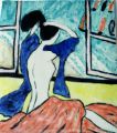 Femme se coiffant en regardant la mer - FEMMES ET ENFANTS -Emaux de grès