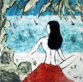 A l'ombre sur la plage - FEMMES ET ENFANTS -Emaux de grès