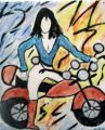 Une fille sur sa moto - SPORT - Emaux de grès
