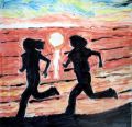 Jogging au coucher de soleil - SPORT - Emaux de grès